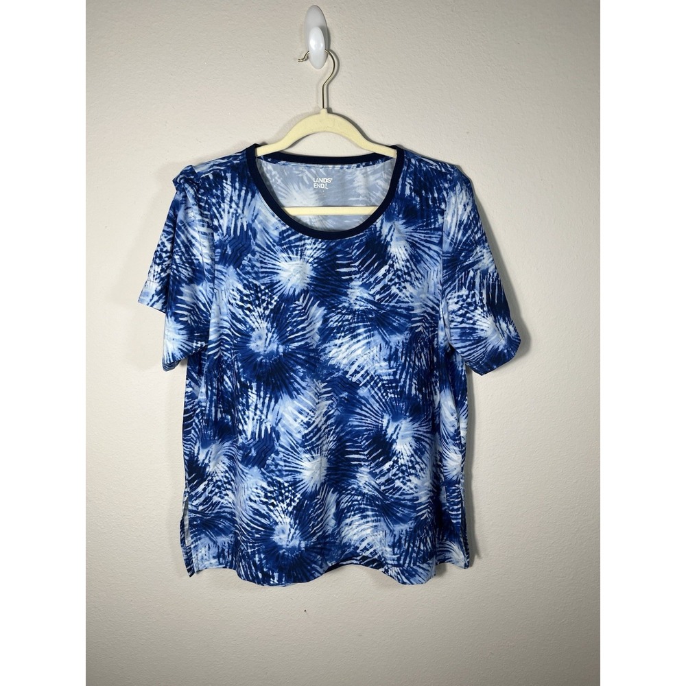 Lands End Navy Blue Tie Dye Short Sleeve LARGE Cover-Up